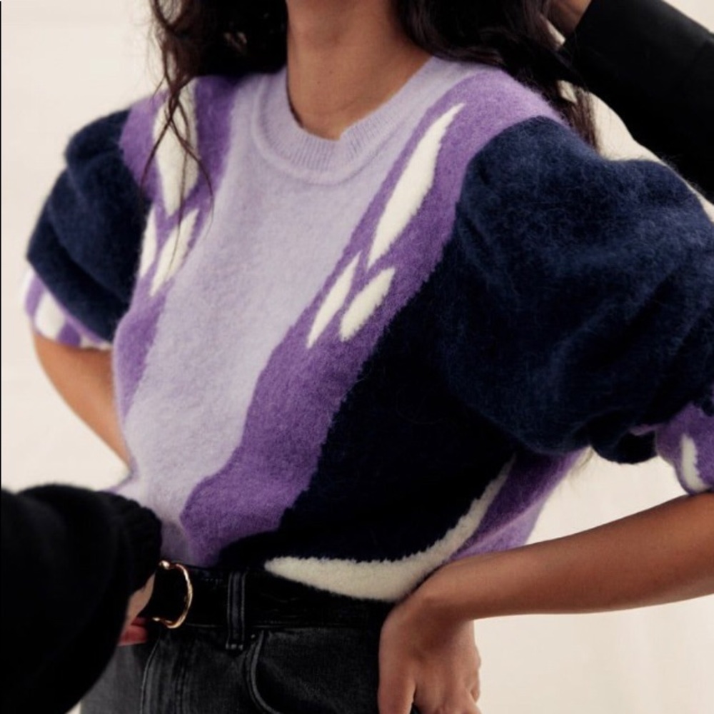 & Other Stories Color Block Puff Shoulder Sweater